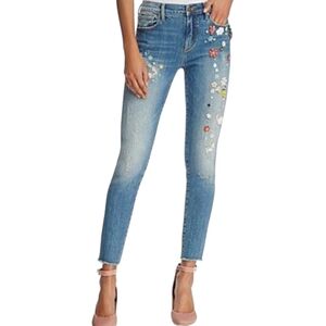 Aqua x Nordstrom distressed Pin on Embellished high rise cropped jeans sz 25 New